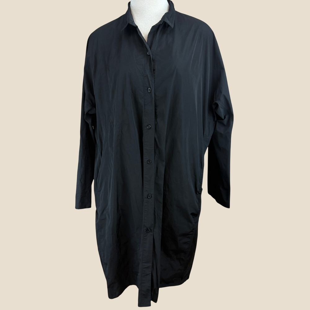 SUN KIM Black Trench Coat Womens|L| Button up Pockets Normcore Minimalist USA